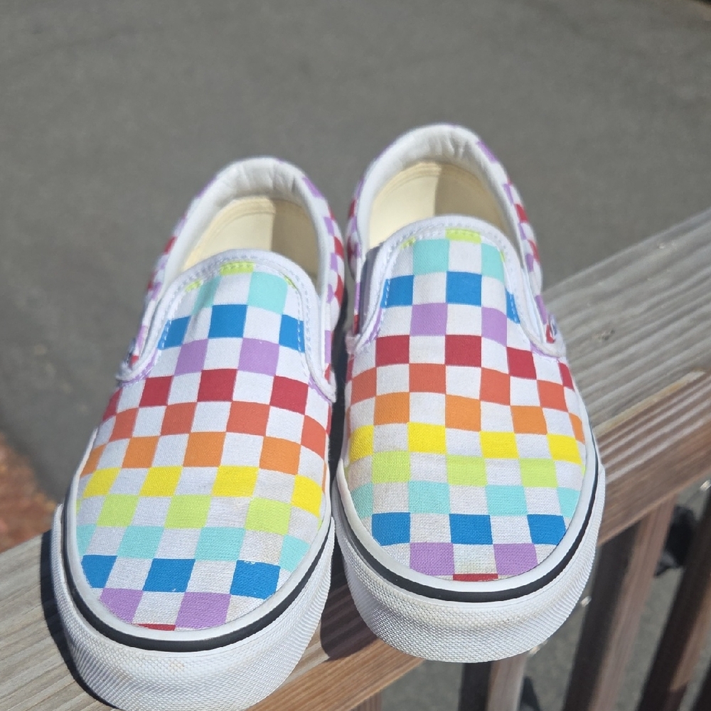 Vans  Womens Colorful Checkered Slip-On Sneakers
